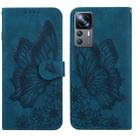 For Xiaomi 12T / 12T Pro / Redmi K50 Ultra Retro Skin Feel Butterflies Embossing Horizontal Flip Leather Phone Case(Blue) - 1