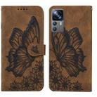 For Xiaomi 12T / 12T Pro / Redmi K50 Ultra Retro Skin Feel Butterflies Embossing Horizontal Flip Leather Phone Case(Brown) - 1