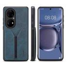 For Huawei P50 Pro Denior DV Elastic Card PU Back Cover Phone Case(Blue) - 1
