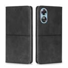 For OPPO A17 Cow Texture Magnetic Leather Phone Case(Black) - 1