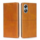 For OPPO A17 Cow Texture Magnetic Leather Phone Case(Light Brown) - 1