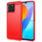 For Honor Play 6C Brushed Texture Carbon Fiber TPU Phone Case(Red) - 1