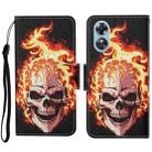 For OPPO A17 Colored Drawing Pattern Leather Phone Case(Flame Skull) - 1