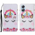 For OPPO A17 Colored Drawing Pattern Leather Phone Case(Crown Unicorn) - 1