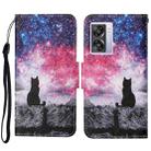 For OPPO A57 2022 Colored Drawing Pattern Leather Phone Case(Star Sky Cat) - 1