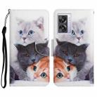 For OPPO A57 2022 Colored Drawing Pattern Leather Phone Case(3 Cats) - 1