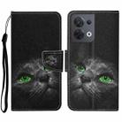 For OPPO Reno8 Colored Drawing Pattern Leather Phone Case(Black Cat) - 1