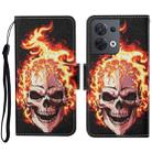 For OPPO Reno8 Colored Drawing Pattern Leather Phone Case(Flame Skull) - 1