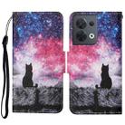 For OPPO Reno8 Colored Drawing Pattern Leather Phone Case(Star Sky Cat) - 1