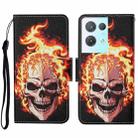 For OPPO Reno8 Pro Colored Drawing Pattern Leather Phone Case(Flame Skull) - 1