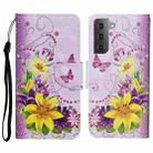 For Samsung Galaxy S23 5G Colored Drawing Pattern Leather Phone Case(Yellow Flower Butterfly) - 1