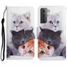 For Samsung Galaxy S23+ 5G Colored Drawing Pattern Leather Phone Case(3 Cats) - 1