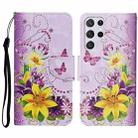 For Samsung Galaxy S23 Ultra 5G Colored Drawing Pattern Leather Phone Case(Yellow Flower Butterfly) - 1