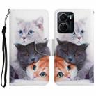 For vivo Y16 Colored Drawing Pattern Leather Phone Case(3 Cats) - 1