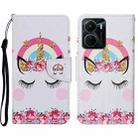 For vivo Y16 Colored Drawing Pattern Leather Phone Case(Crown Unicorn) - 1