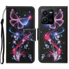 For vivo Y22s Colored Drawing Pattern Leather Phone Case(Fluorescent Butterfly) - 1