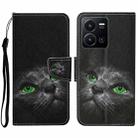 For vivo Y22s Colored Drawing Pattern Leather Phone Case(Black Cat) - 1