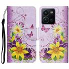 For vivo Y22s Colored Drawing Pattern Leather Phone Case(Yellow Flower Butterfly) - 1