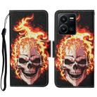 For vivo Y22s Colored Drawing Pattern Leather Phone Case(Flame Skull) - 1