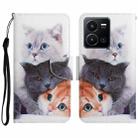 For vivo Y22s Colored Drawing Pattern Leather Phone Case(3 Cats) - 1