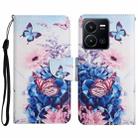 For vivo Y22s Colored Drawing Pattern Leather Phone Case(Purple Butterfly) - 1