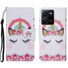 For vivo Y22s Colored Drawing Pattern Leather Phone Case(Crown Unicorn) - 1