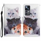 For Xiaomi 12T / 12T Pro / Redmi K50 Ultra Colored Drawing Pattern Leather Phone Case(3 Cats) - 1