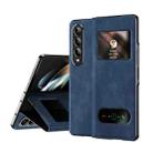 For Samsung Galaxy Z Fold4 Mature Window View Flip Leather Phone Case(Blue Nappa) - 1