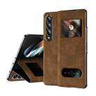 For Samsung Galaxy Z Fold4 Mature Window View Flip Leather Phone Case(Brown Nappa) - 1