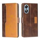 For OPPO A17 Contrast Color Side Buckle Leather Phone Case(Dark Brown+Gold) - 1