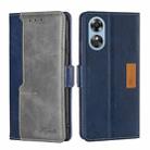 For OPPO A17 Contrast Color Side Buckle Leather Phone Case(Blue+Grey) - 1