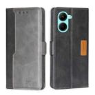 For Realme C33 4G Contrast Color Side Buckle Leather Phone Case(Black+Grey) - 1