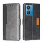 For vivo T1 Snapdragon 680/iQOO Z6 44W Contrast Color Side Buckle Leather Phone Case(Black+Grey) - 1