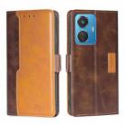 For vivo T1 Snapdragon 680/iQOO Z6 44W Contrast Color Side Buckle Leather Phone Case(Dark Brown+Gold) - 1