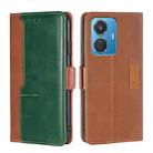 For vivo T1 Snapdragon 680/iQOO Z6 44W Contrast Color Side Buckle Leather Phone Case(Light Brown+Green) - 1