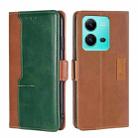 For vivo V25 5G/V25e 5G/X80 Lite Contrast Color Side Buckle Leather Phone Case(Light Brown+Green) - 1