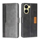 For vivo Y16 4G/Y02s 4G Contrast Color Side Buckle Leather Phone Case(Black+Grey) - 1