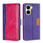 For vivo Y16 4G/Y02s 4G Contrast Color Side Buckle Leather Phone Case(Purple+Rose Red) - 1