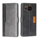 For Sharp Aquos sense7 Plus Contrast Color Side Buckle Leather Phone Case(Black+Grey) - 1