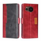 For Sharp Aquos sense7 Plus Contrast Color Side Buckle Leather Phone Case(Red+Black) - 1