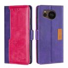 For Sharp Aquos sense7 Plus Contrast Color Side Buckle Leather Phone Case(Purple+Rose Red) - 1