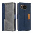 For Sharp Aquos sense7 Plus Contrast Color Side Buckle Leather Phone Case(Blue+Grey) - 1