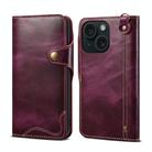 For iPhone 14 Denior Oil Wax Cowhide Magnetic Button Genuine Leather Case (Purple) - 1