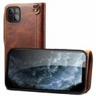 For iPhone 13 Denior Oil Wax Cowhide Magnetic Button Genuine Leather Case(Brown) - 1