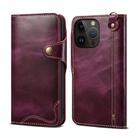 For iPhone 12 Pro Max Denior Oil Wax Cowhide Magnetic Button Genuine Leather Case (Purple) - 1