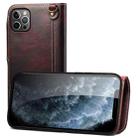 For iPhone 12 / 12 Pro Denior Oil Wax Cowhide Magnetic Button Genuine Leather Case(Dark Red) - 1