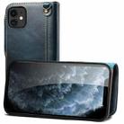 For iPhone 12 mini Denior Oil Wax Cowhide Magnetic Button Genuine Leather Case(Dark Blue) - 1