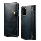 For Samsung Galaxy S20+ Denior Oil Wax Cowhide Magnetic Button Genuine Leather Case(Dark Blue) - 1