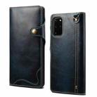 For Samsung Galaxy S20 Ultra Denior Oil Wax Cowhide Magnetic Button Genuine Leather Case(Dark Blue) - 1