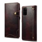 For Samsung Galaxy S20 Ultra Denior Oil Wax Cowhide Magnetic Button Genuine Leather Case(Dark Red) - 1